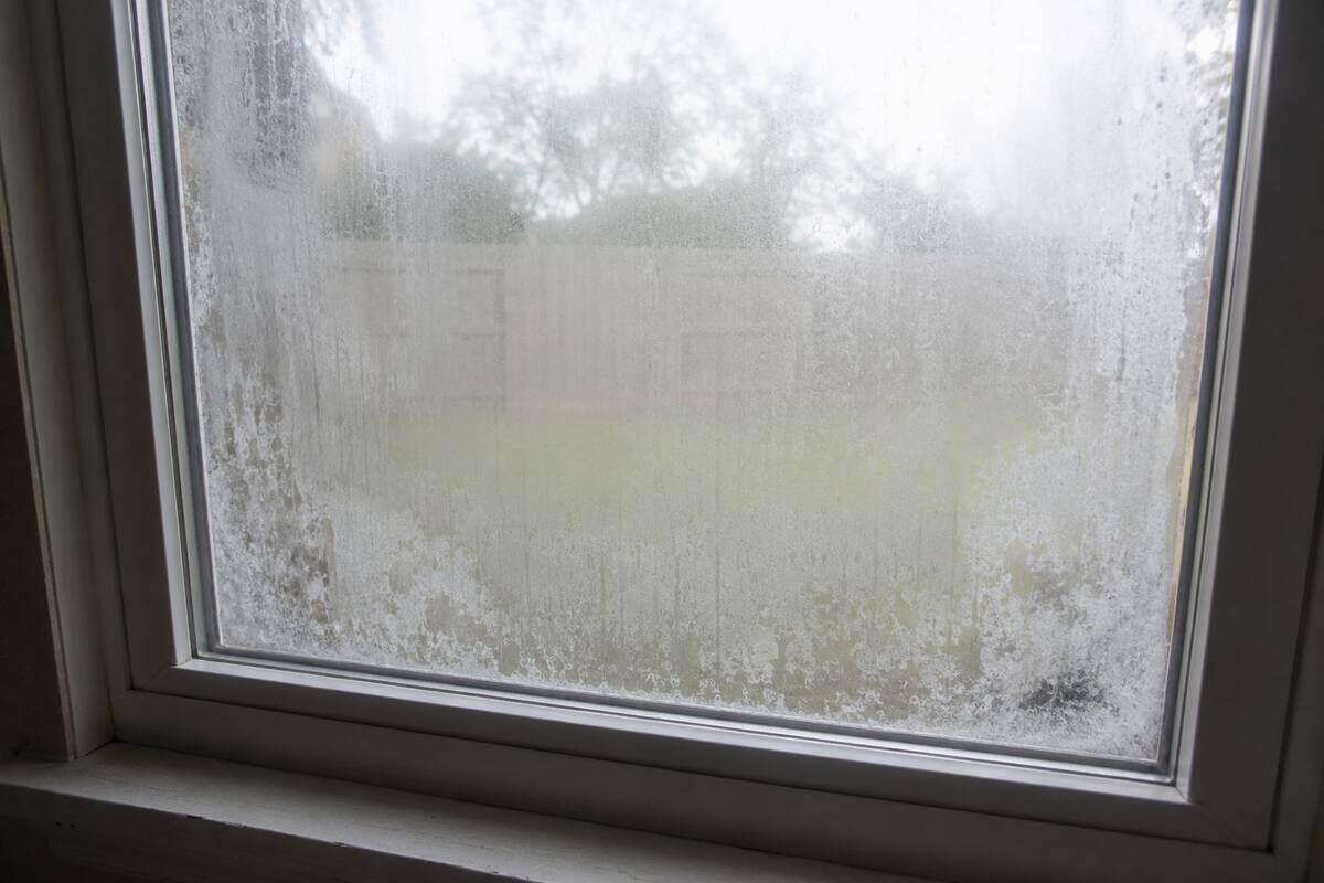Condensation trapped between the panes of a failed window unit